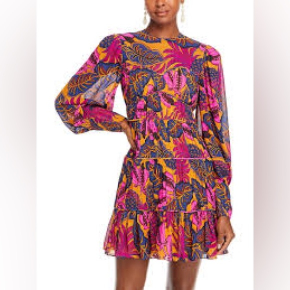 Farm Rio Fruit Dream Yellow Long Sleeve Mini Dress NWT
